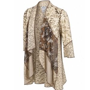 Aria A Cardigan S Womens Mixed Media Lace Burnout Open Front Tan Brown